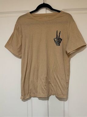 SHEIN Women’s Beige Short Sleeve Tee with Black Skeleton Hand Graphic